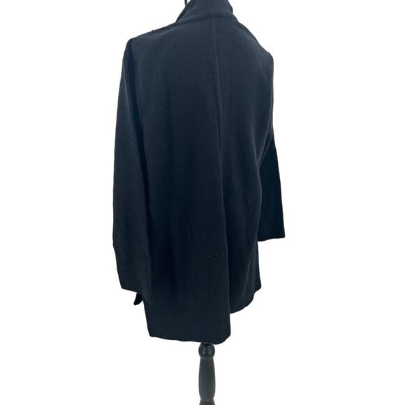 NWT Eileen Fisher Cotton Cardigan L Black Sweater Open Front Texture Capsule - Picture 5 of 7